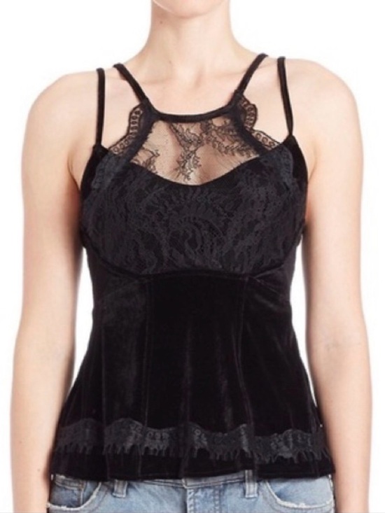 Free People Tops - Free people Ellie Velvet Black Lace Velour Boho Cami Tank Top Y2K Goth Medium